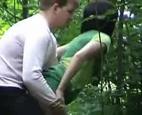 Russian couple in rub-down the air rub-down the forest